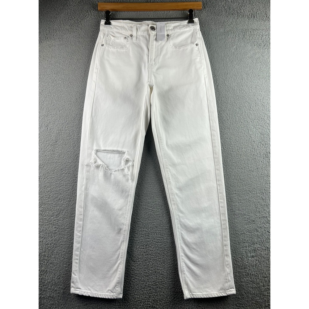New American Eagle White Distressed Straight Leg Jeans Womens 6 Regular